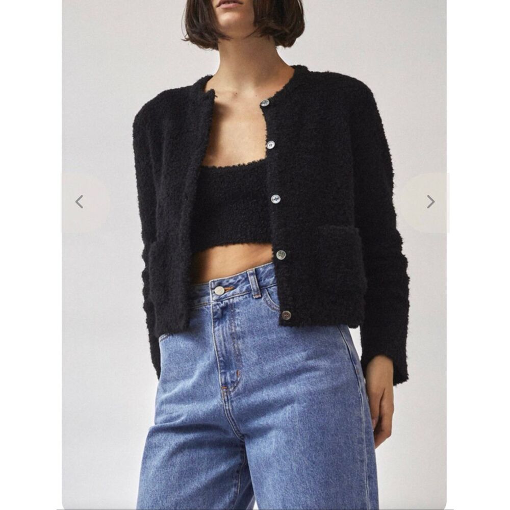 Mijeong Park Bouclé Cardigan Black Cropped Minimalist Jacket S NWT